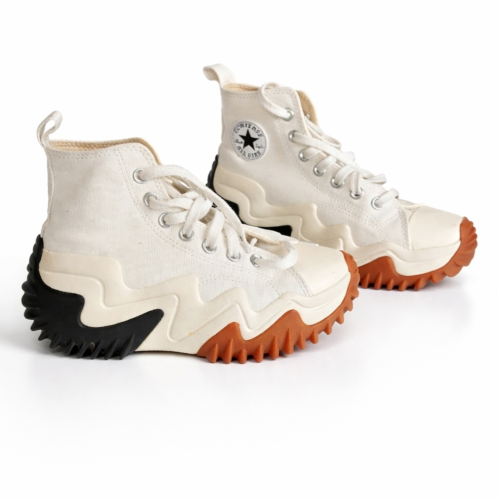 Converse High-Tops in White with Black and Orange Accents